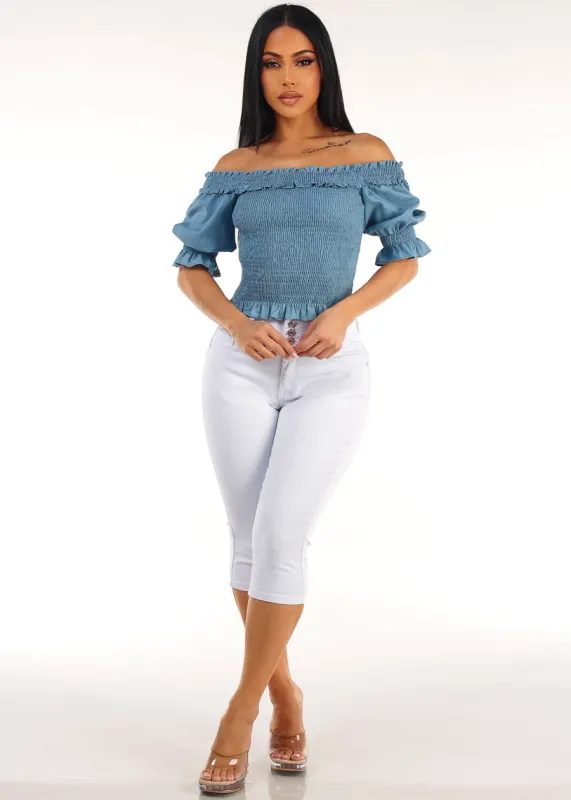 Blue Butt Lift Denim Capris Look made by Moda