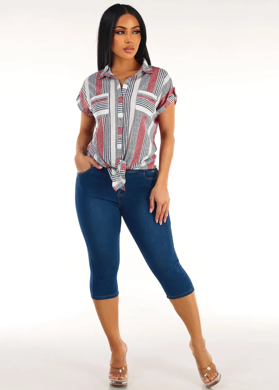 Stripe Butt Lift Denim Capris Set sold by Moda product image thumbnail 2