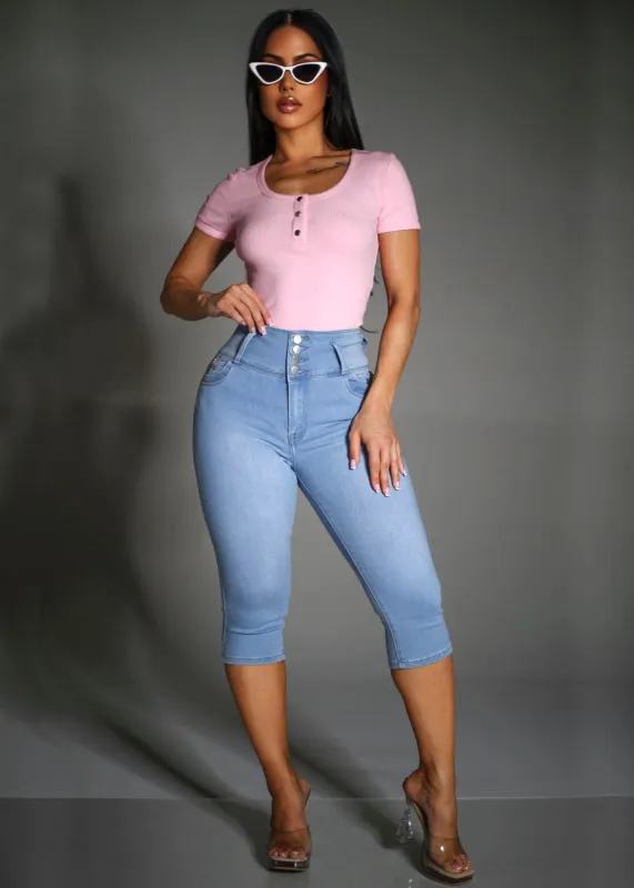 Pink Butt Lift Denim Capris Look made by Moda