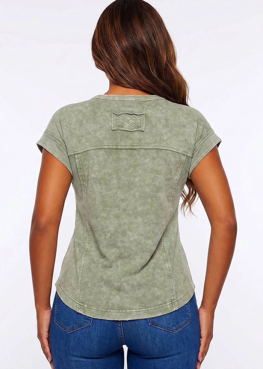 Henley Short Sleeve Mineral Wash Top Olive sold by Moda product image thumbnail 2