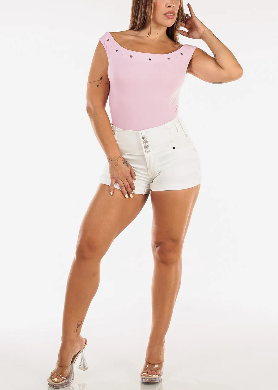 MX JEANS Butt Lift High Waist Stretch Cuffed Denim Shorts White sold by Moda product image thumbnail 2