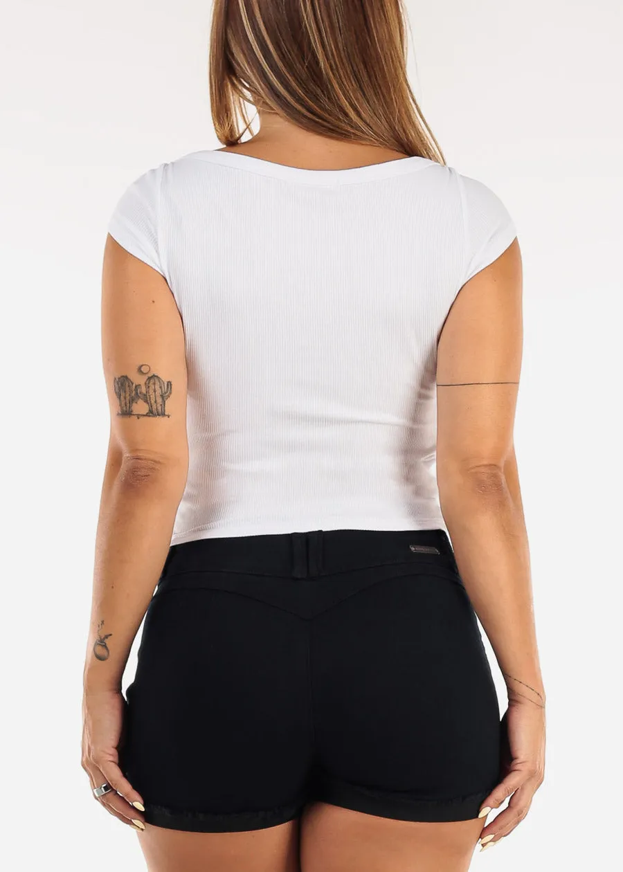 Cap Sleeve Boat Neckline Stretch Ribbed Top Off White sold by Moda product image thumbnail 4