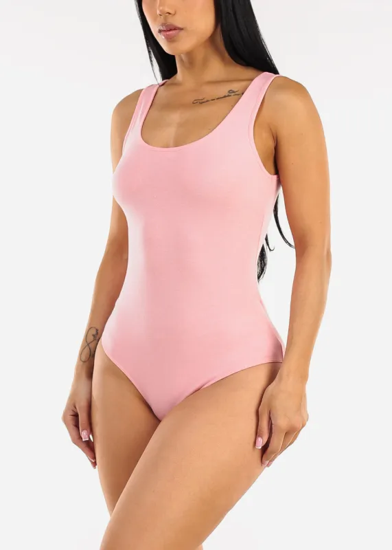 Sleeveless Scoop Neck Stretch Bodysuit Light Pink made by Active Basic