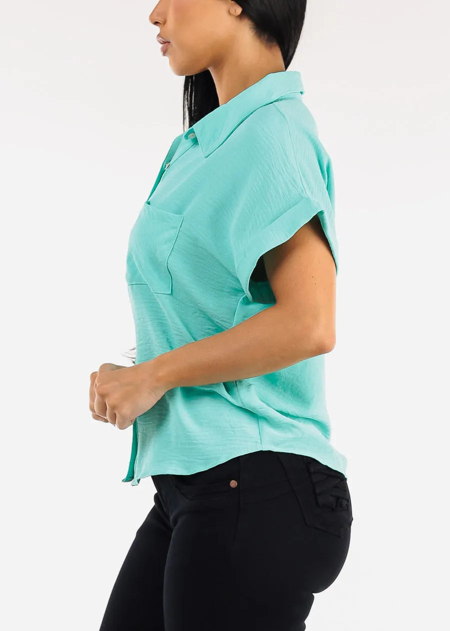 Short Sleeve Button Down Lightweight Blouse Mint sold by Moda product image thumbnail 3