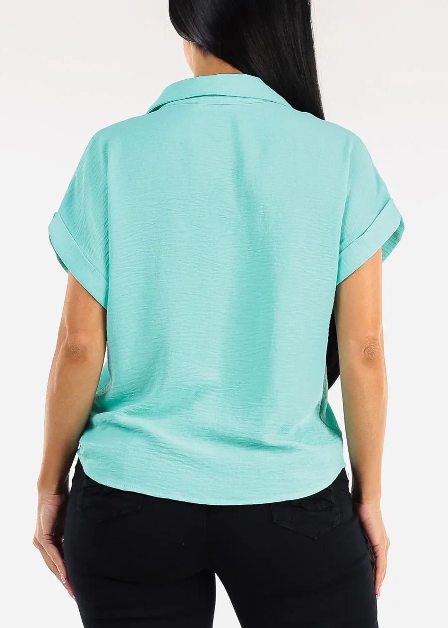 Short Sleeve Button Down Lightweight Blouse Mint sold by Moda product image thumbnail 4