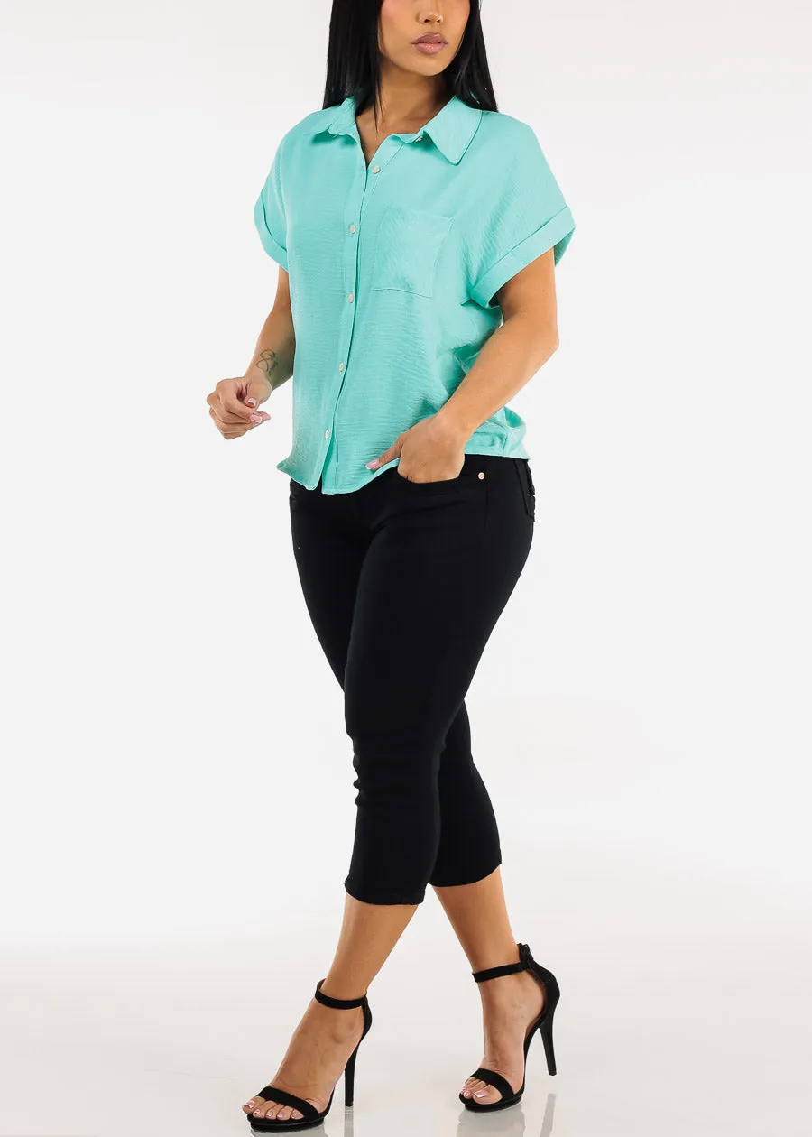Short Sleeve Button Down Lightweight Blouse Mint sold by Moda product image thumbnail 2