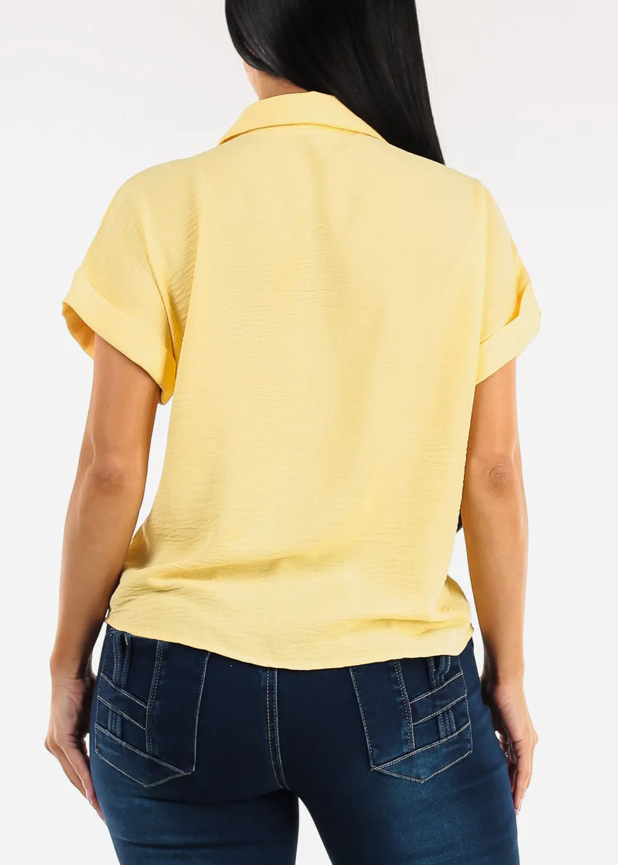 Short Sleeve Button Down Lightweight Blouse Yellow sold by Moda product image thumbnail 4