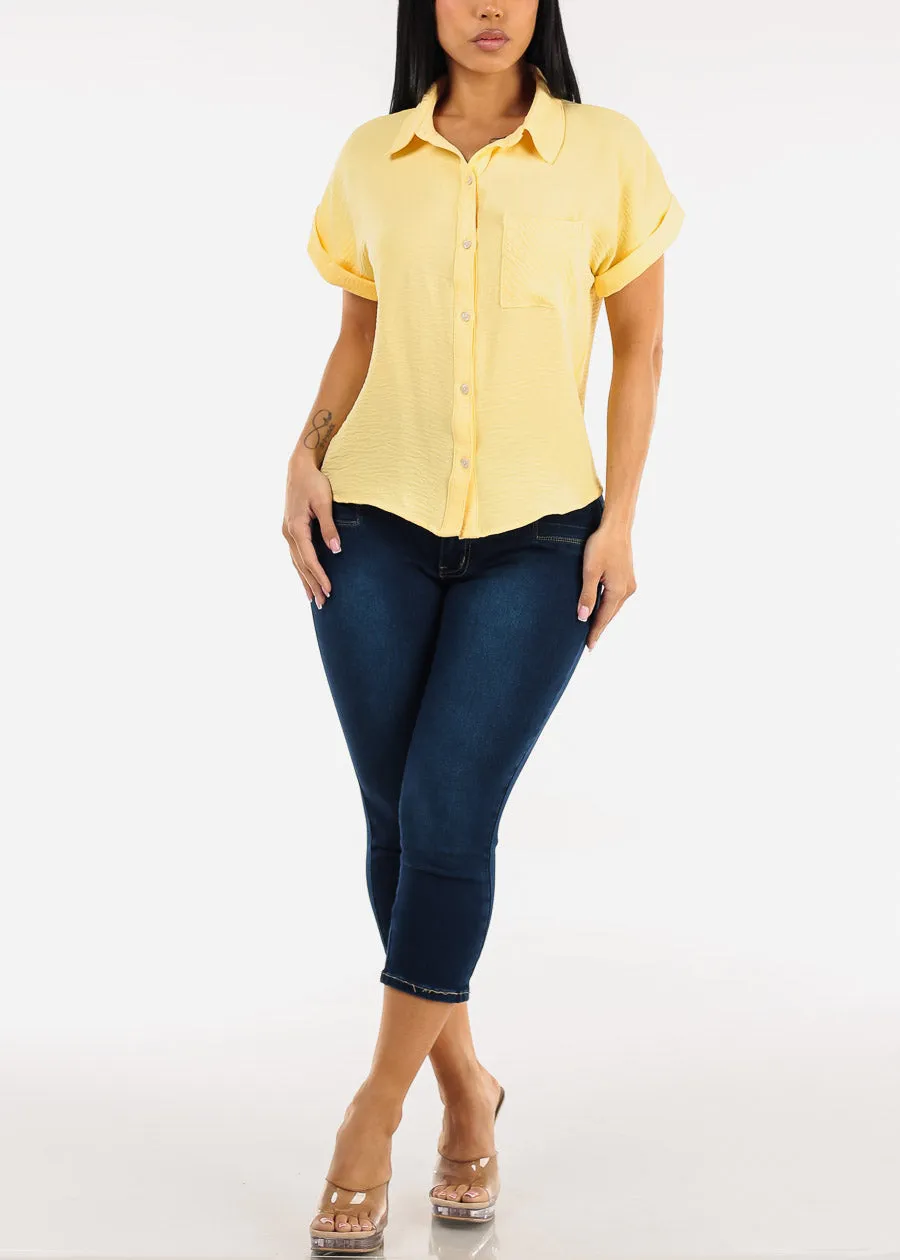 Short Sleeve Button Down Lightweight Blouse Yellow sold by Moda product image thumbnail 2