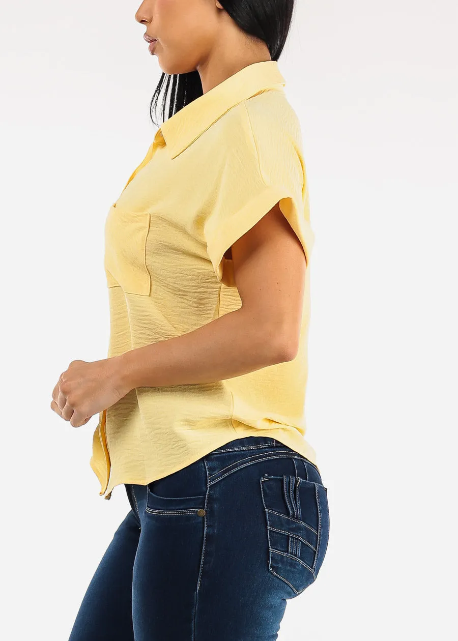 Short Sleeve Button Down Lightweight Blouse Yellow sold by Moda product image thumbnail 3