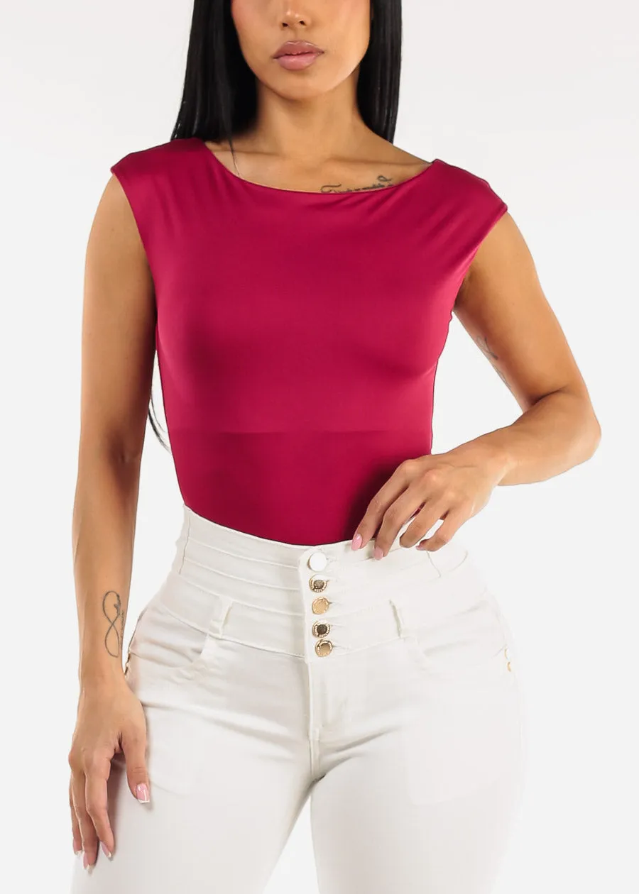 Short Cap Sleeve Boat Neckline Stretch Bodysuit Berry sold by Moda product image thumbnail 5