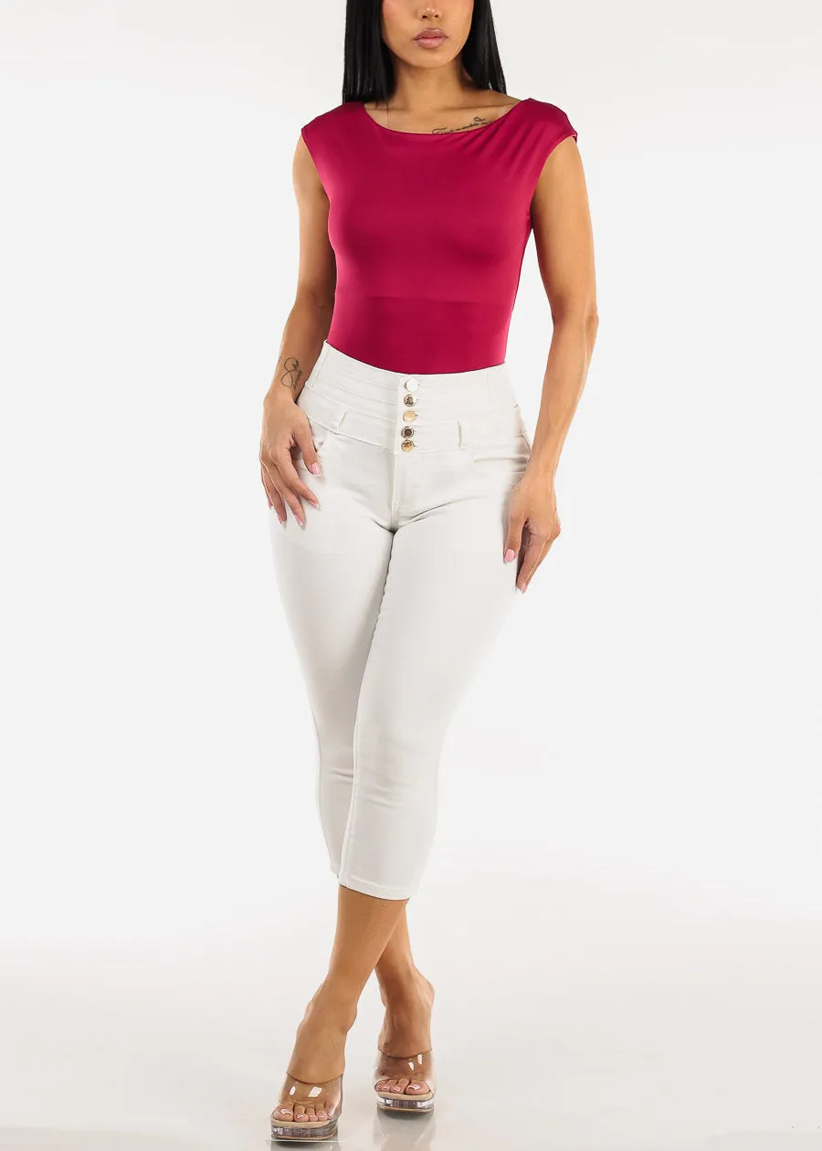 Short Cap Sleeve Boat Neckline Stretch Bodysuit Berry sold by Moda product image thumbnail 2