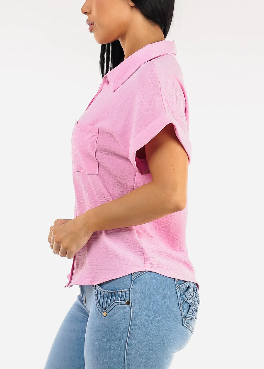 Short Sleeve Button Down Lightweight Blouse Pink sold by Moda product image thumbnail 3