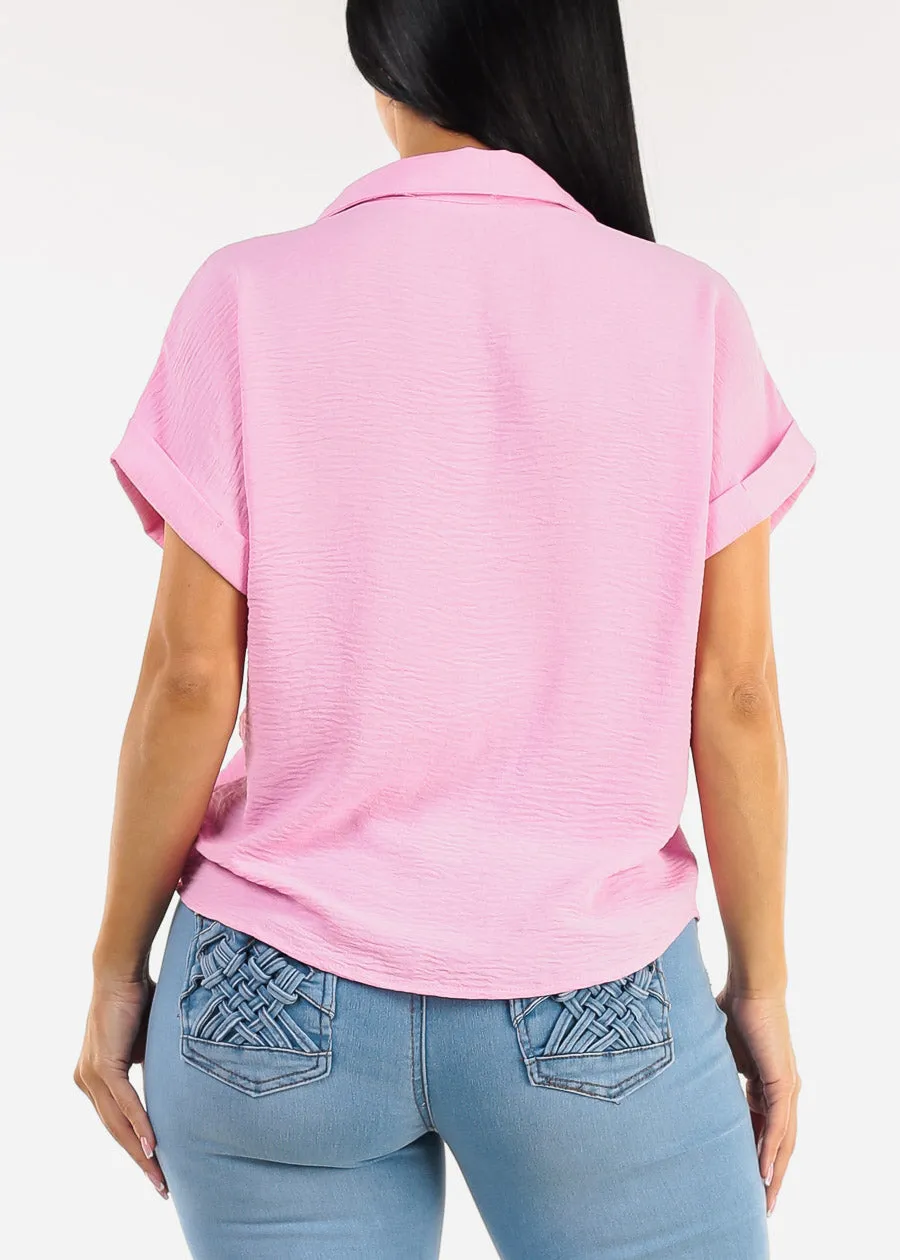 Short Sleeve Button Down Lightweight Blouse Pink sold by Moda product image thumbnail 4