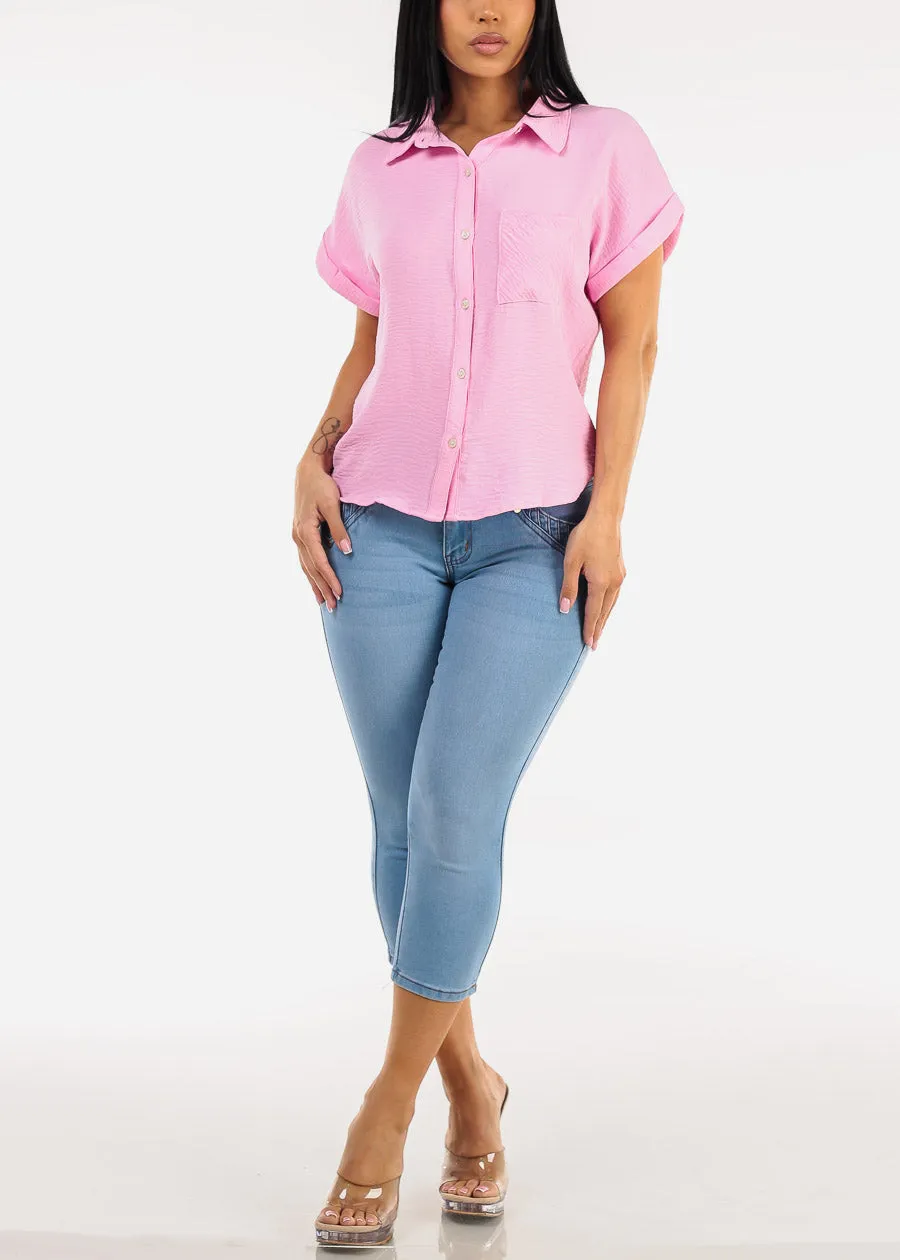 Short Sleeve Button Down Lightweight Blouse Pink sold by Moda product image thumbnail 2