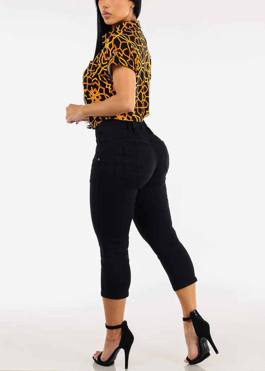 MX JEANS Butt Lift High Waist Black Stretch Denim Capris sold by Moda product image thumbnail 5