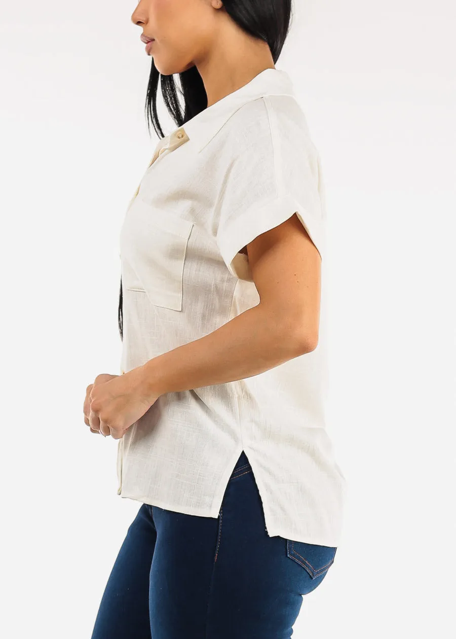 Short Sleeve Button Down Collared Blouse Off White sold by Moda product image thumbnail 3