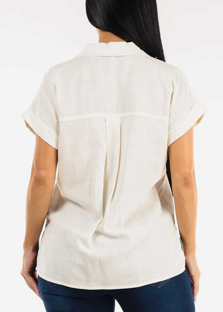 Short Sleeve Button Down Collared Blouse Off White sold by Moda product image thumbnail 4