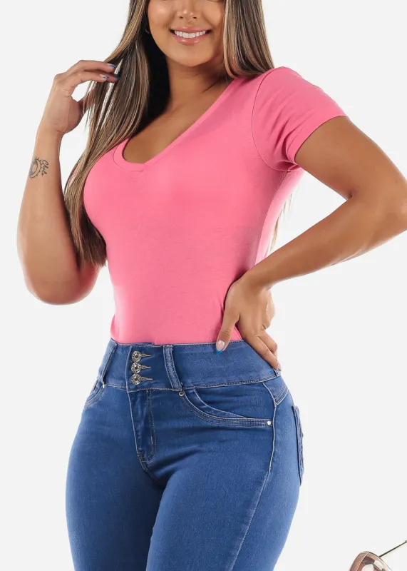 V-Neck Basic T-Shirt (Deep Pink) made by Active Basic