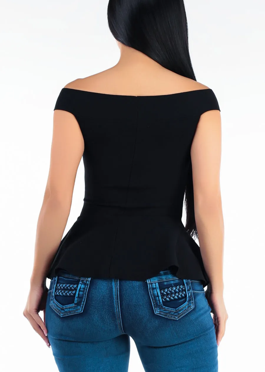 Off Shoulder Peplum Sweater Top Black sold by Moda product image thumbnail 4