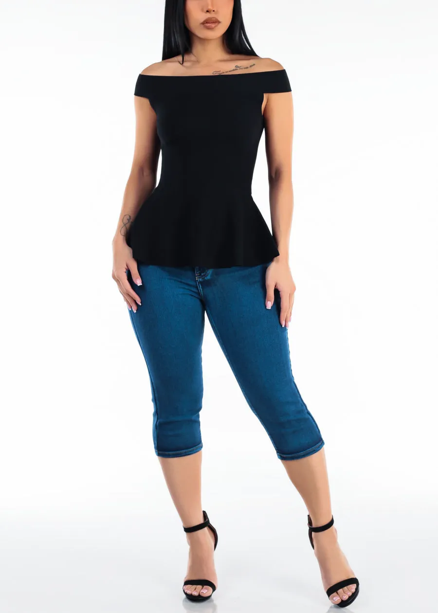 Off Shoulder Peplum Sweater Top Black sold by Moda product image thumbnail 2