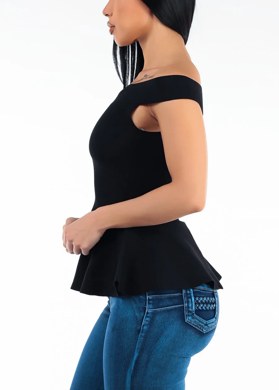 Off Shoulder Peplum Sweater Top Black sold by Moda product image thumbnail 3