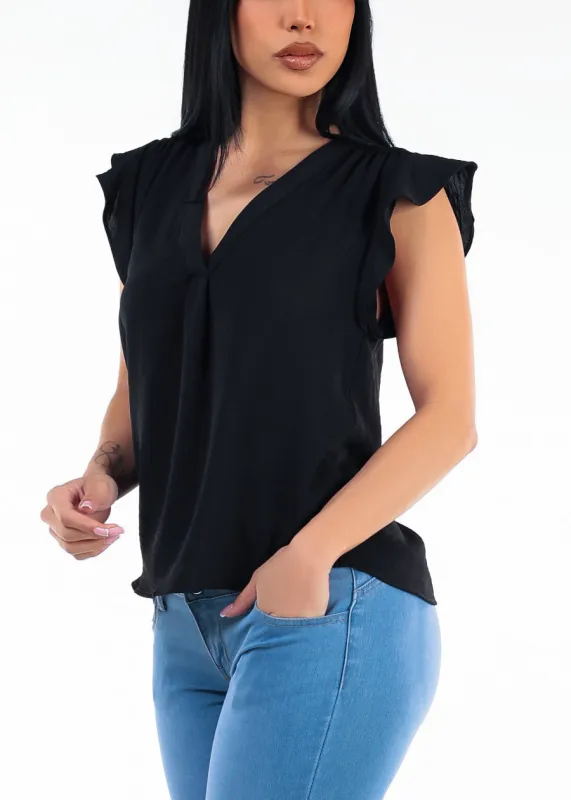 Black Short Sleeve Vneck Lightweight Blouse made by Moda