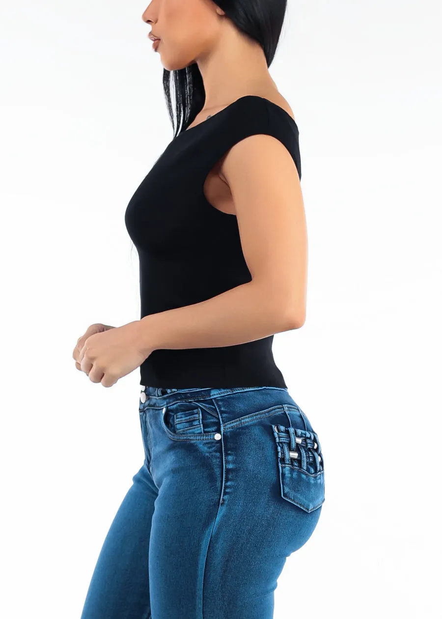 Stretch Cap Sleeve Boat Neckline Sweater Top Black sold by Moda product image thumbnail 3