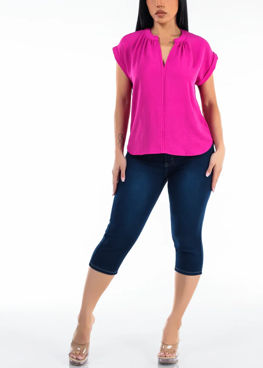 Casual Short Sleeve Vneck Lightweight Blouse Fuchsia sold by Moda product image thumbnail 2