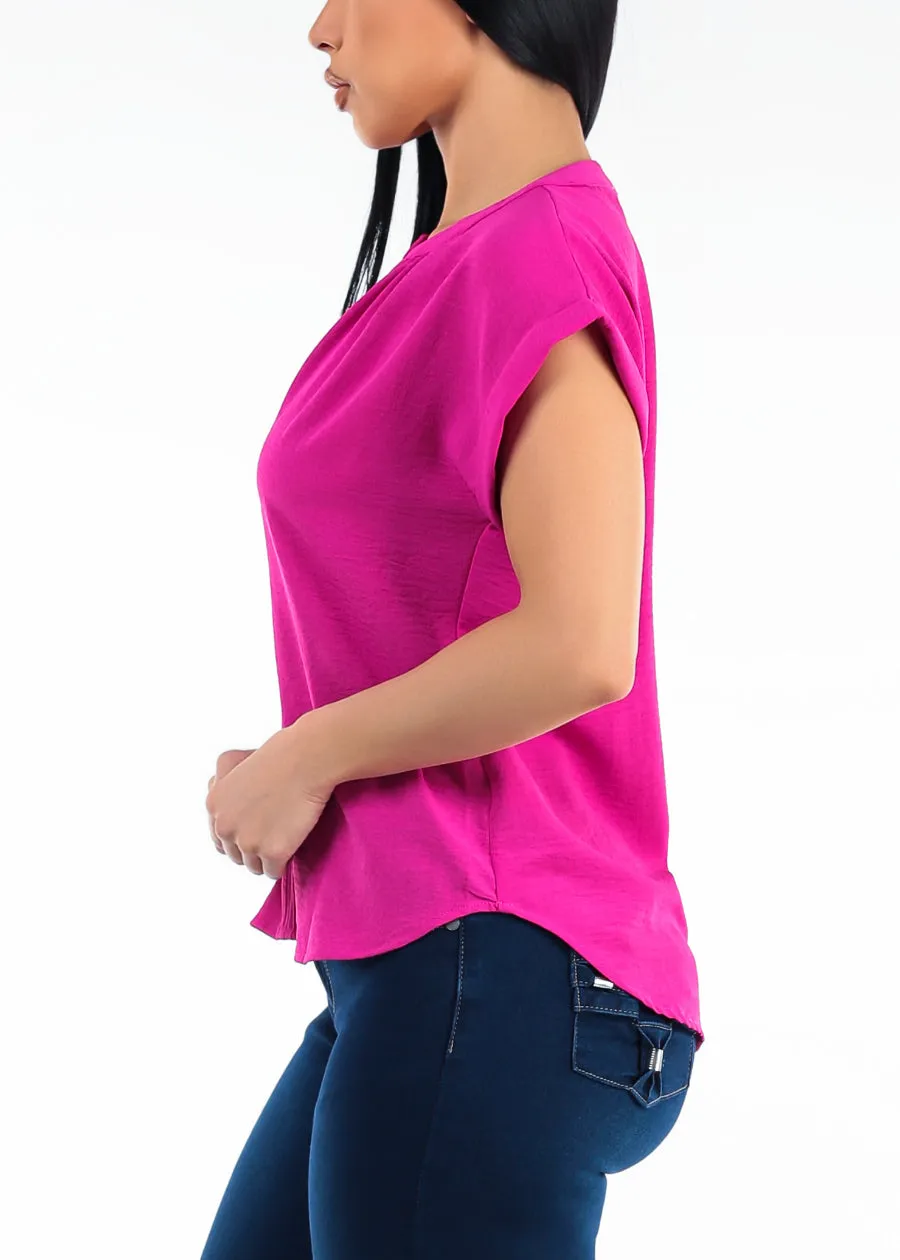 Casual Short Sleeve Vneck Lightweight Blouse Fuchsia sold by Moda product image thumbnail 3