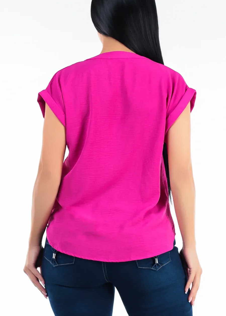 Casual Short Sleeve Vneck Lightweight Blouse Fuchsia sold by Moda product image thumbnail 4