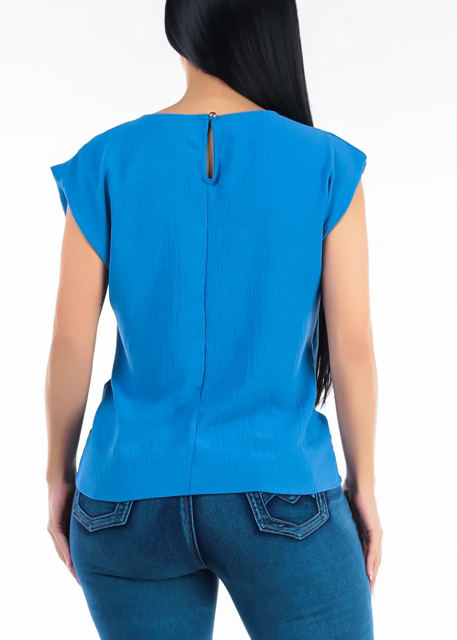 Cap Sleeve Crewneck Lightweight Blouse Blue sold by Moda product image thumbnail 4