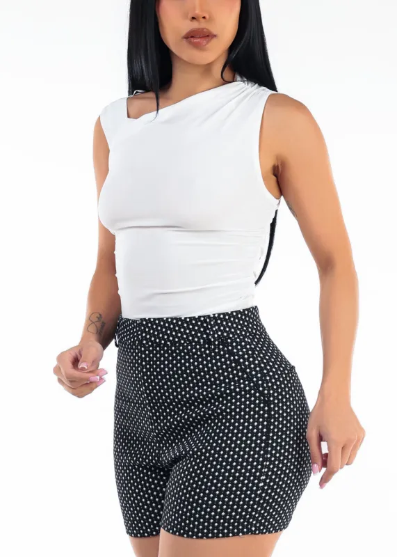 Stretchy Asymmetrical Neckline Ruched Blouse Off White made by iris