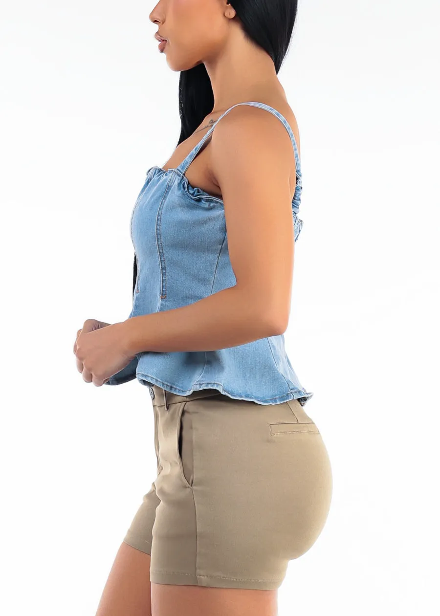 Sleeveless Stretch Denim Peplum Blouse Light Blue sold by Moda product image thumbnail 3