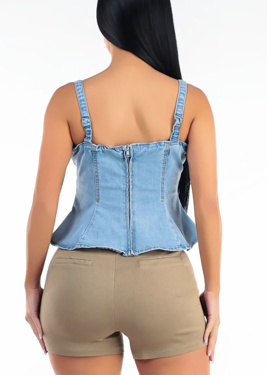 Sleeveless Stretch Denim Peplum Blouse Light Blue sold by Moda product image thumbnail 4