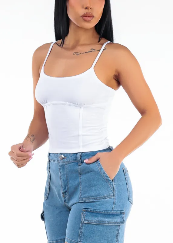 Sleeveless Scoop Neck Corset Style Stretch Crop Top White made by Ambiance