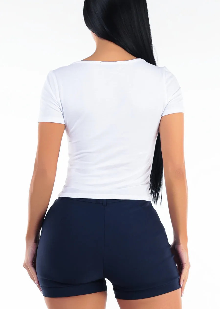 Short Sleeve Scoop Neck Stretch Crop Top White sold by Moda product image thumbnail 4