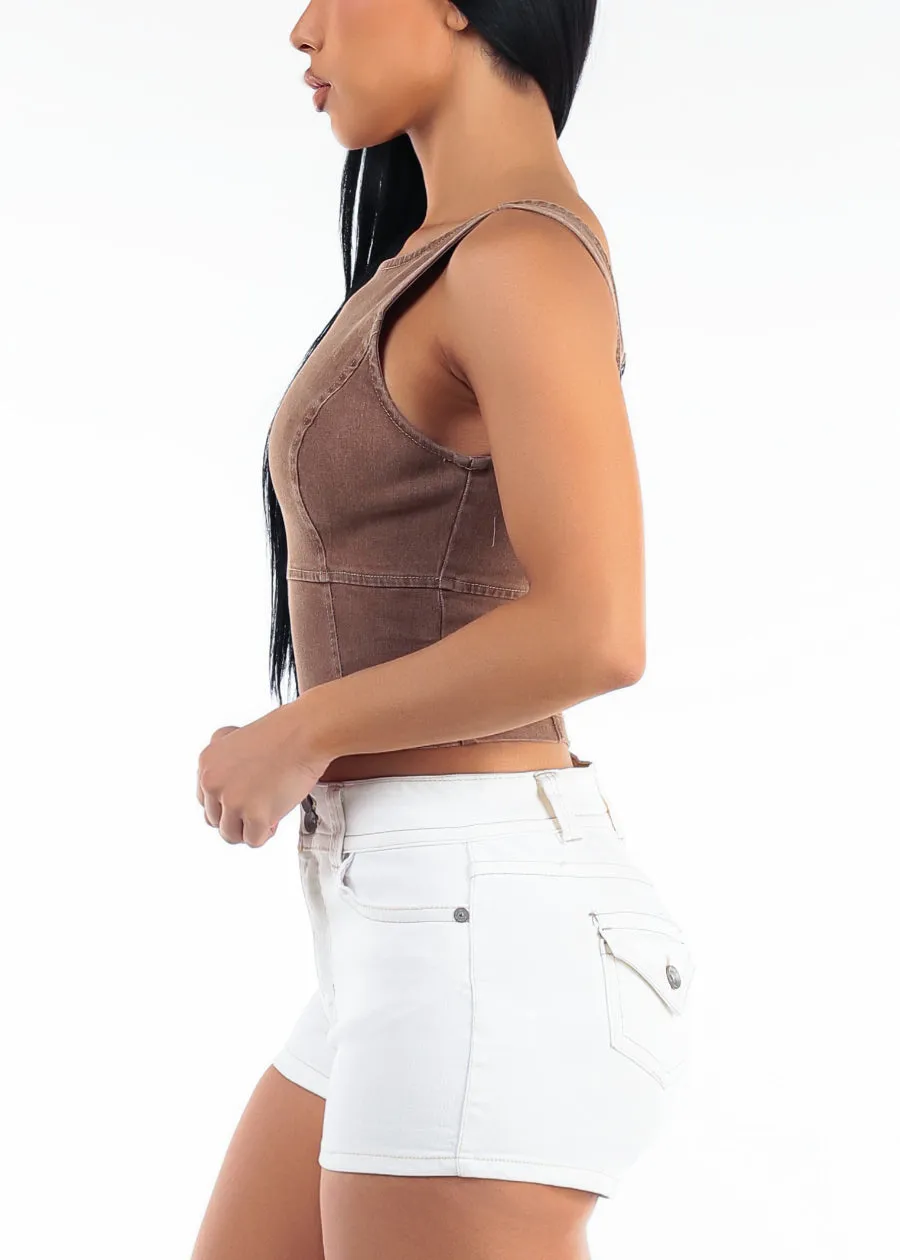 Sleeveless High Neck Fitted Denim Blouse Mocha sold by Moda product image thumbnail 5