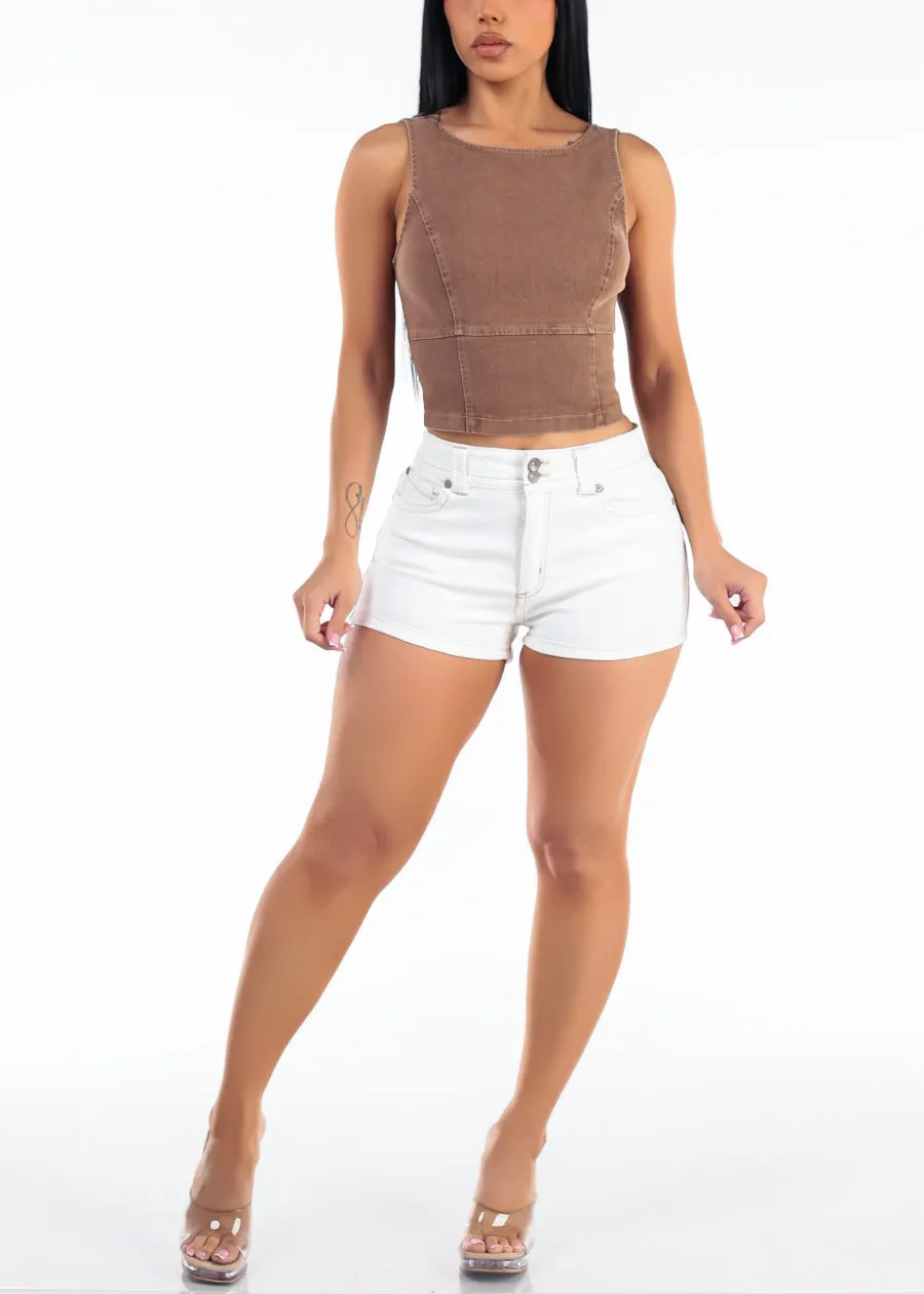 Sleeveless High Neck Fitted Denim Blouse Mocha sold by Moda product image thumbnail 4