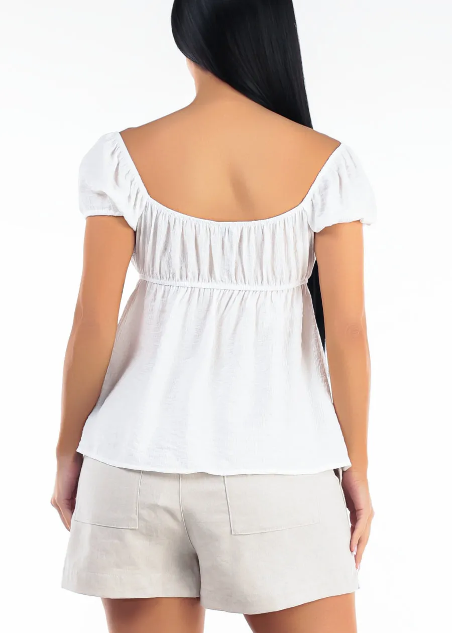Off Shoulder Tie Front White Blouse sold by Moda product image thumbnail 4