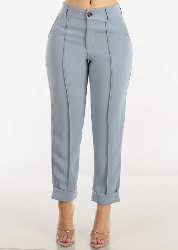 High Waist Pintuck Straight Ankle Pants Slate Blue sold by Moda