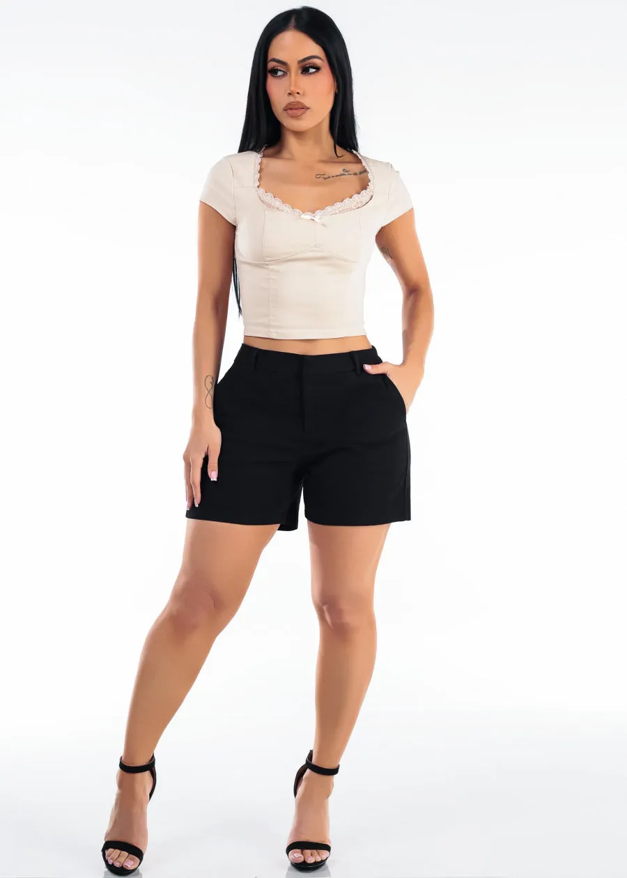 Butt Lift High Waist Mid Thigh Stretch Shorts Black sold by Moda product image thumbnail 2