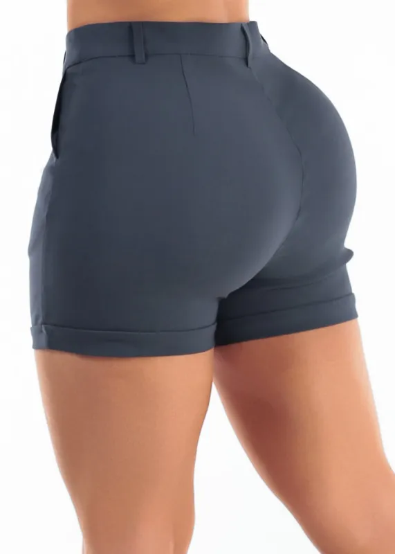 Butt Lift High Waist Stretch Dressy Cuffed Shorts Charcoal made by Chocolate