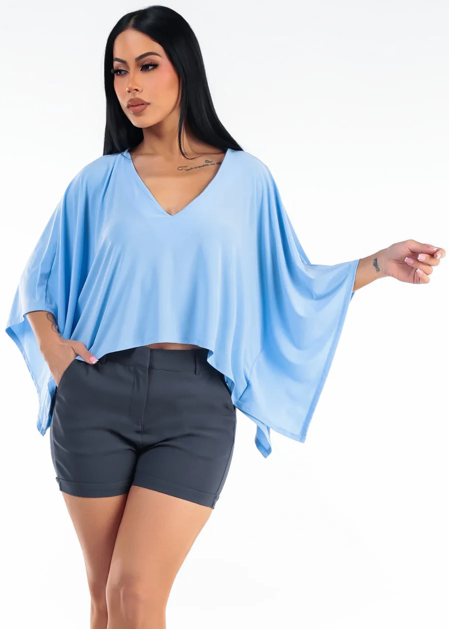 Vneck Poncho-Style Stretch Blouse Light Blue sold by Moda