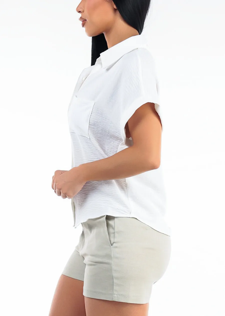 Short Sleeve Button Down Lightweight Blouse White sold by Moda product image thumbnail 3