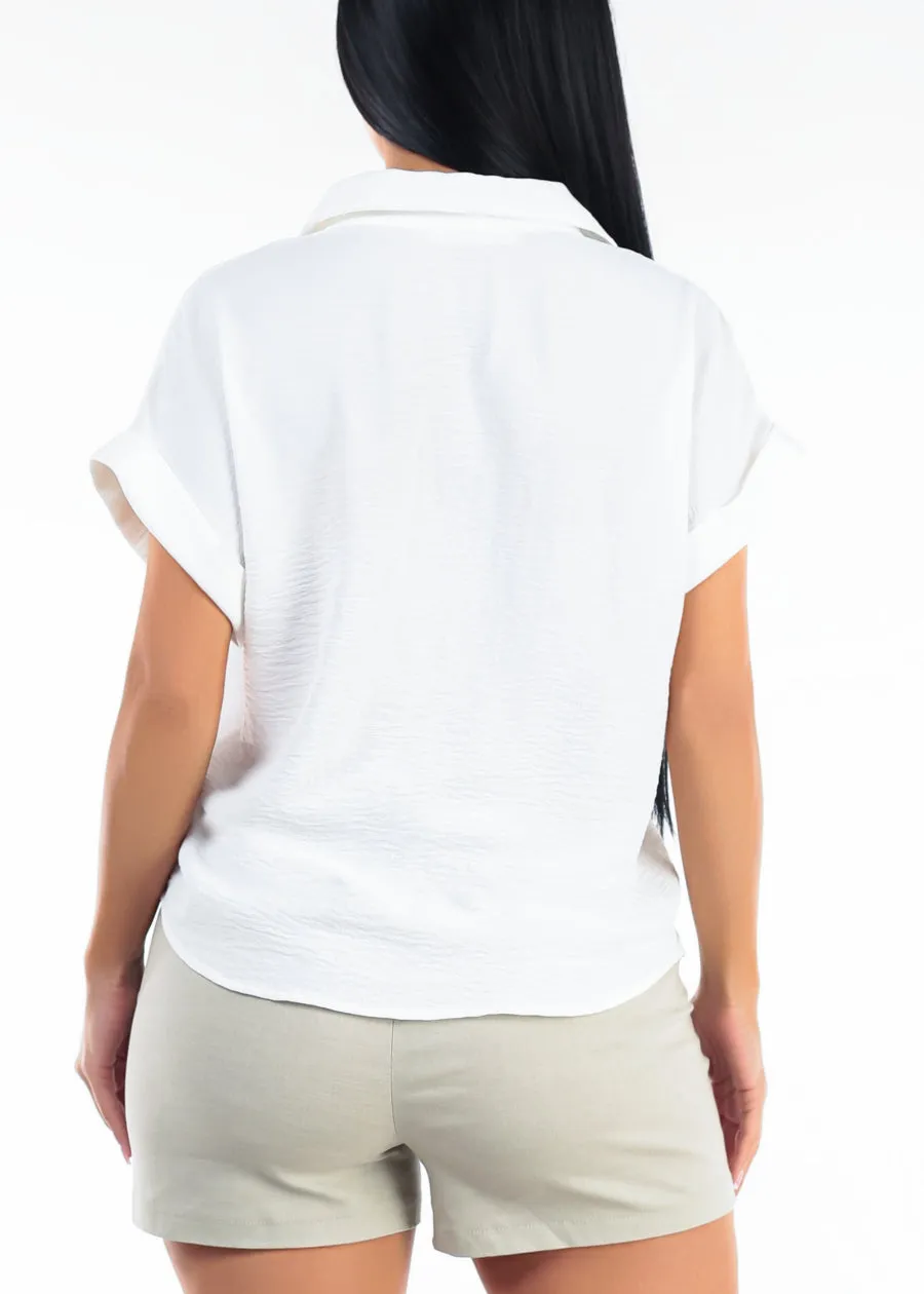 Short Sleeve Button Down Lightweight Blouse White sold by Moda product image thumbnail 4