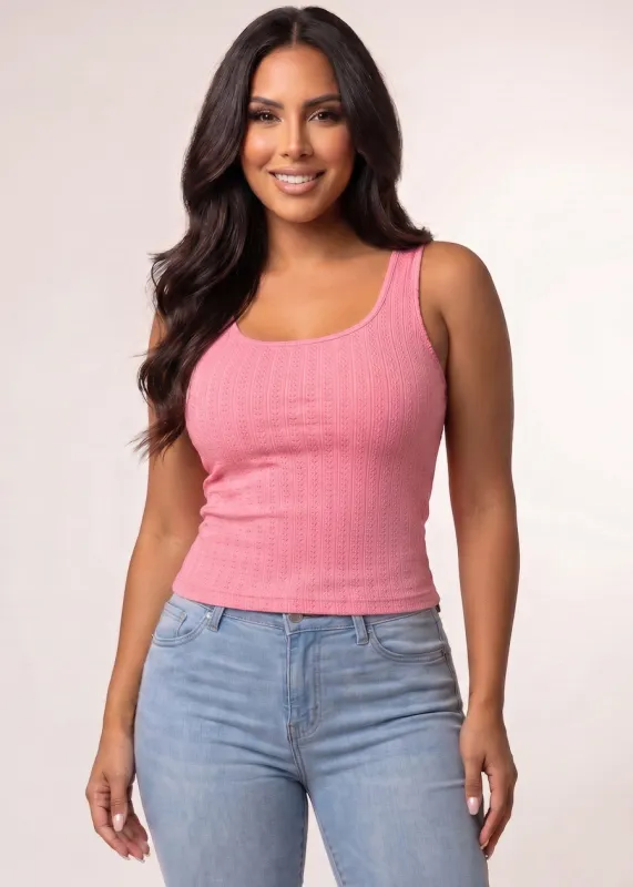 Sleeveless Square Neckline Stretch Tank Top Pink made by Ambiance