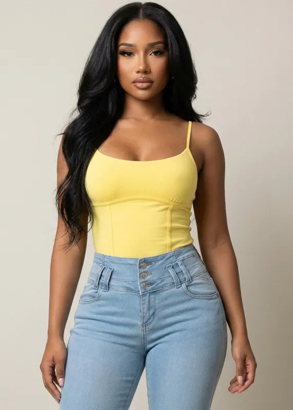 Sleeveless  Scoop Neck Corset Style Stretch Crop Top Yellow made by Ambiance