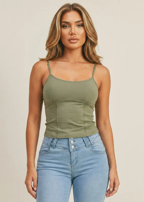 Sleeveless  Scoop Neck Corset Style Stretch Crop Top Olive made by Ambiance