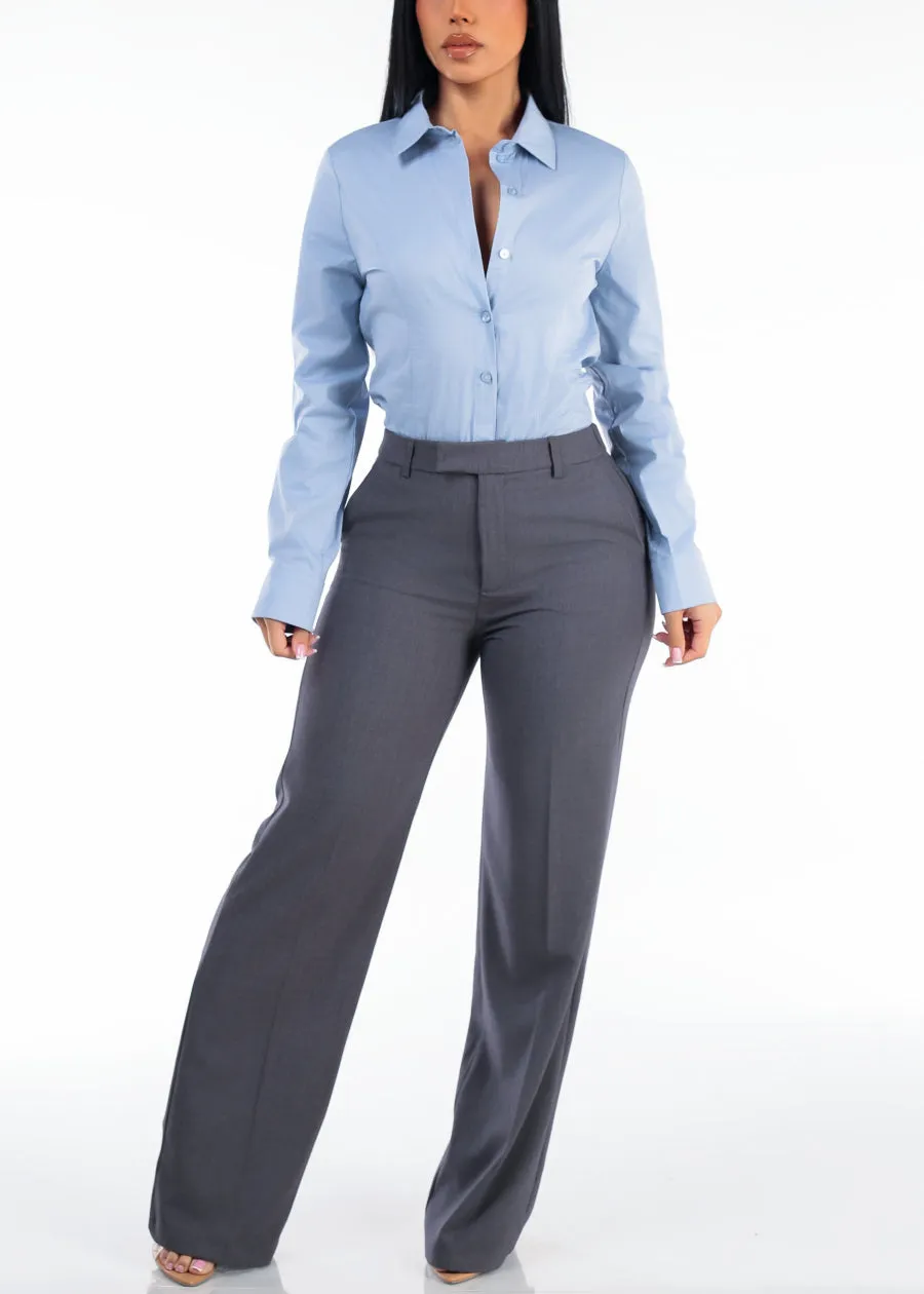 Long Sleeve Button Up Collared Bodysuit Light Blue sold by Moda product image thumbnail 2