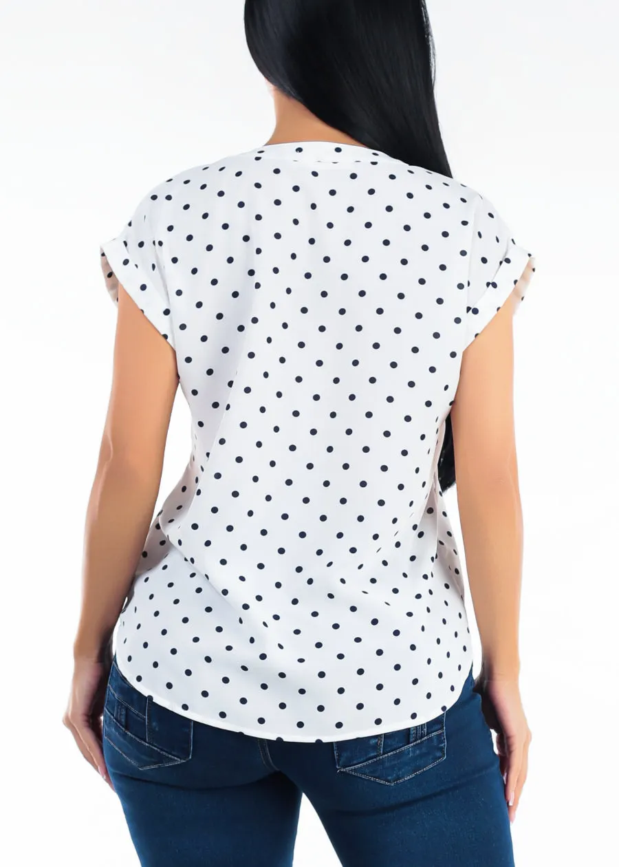Short Sleeve Vneck Polka Dot Blouse Ivory sold by Moda product image thumbnail 4